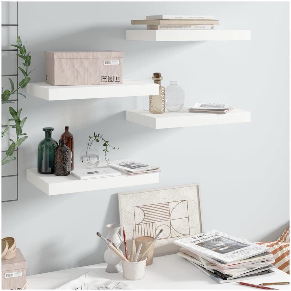 Scaffali A Parete 4 Pz Bianco Lucido 40x23x3,8 Cm In Mdf - Foto 1