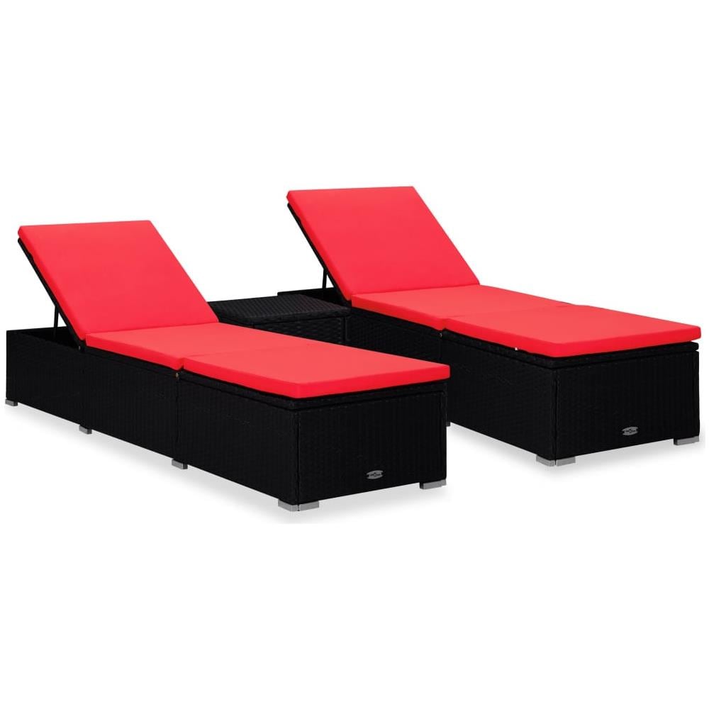 Lettini Prendisole Con Tavolino 3 Pz In Polyrattan Nero - Foto 1