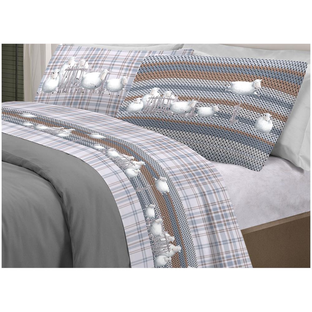 Completo Lenzuola Linea Pensieri Delicati 100% Cotone Disegno Pecorelle Singolo Grigio - Foto 1