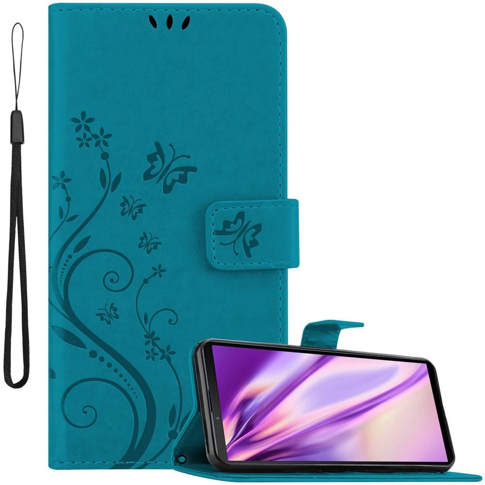 Custodia Compatibile Con Sony Xperia 10 Iii In Blu Fiore - Coperchio Protettivo In Design Floreale Con Chiusura Magnetica, Funzione Stand E Slot Per Carte - Foto 1