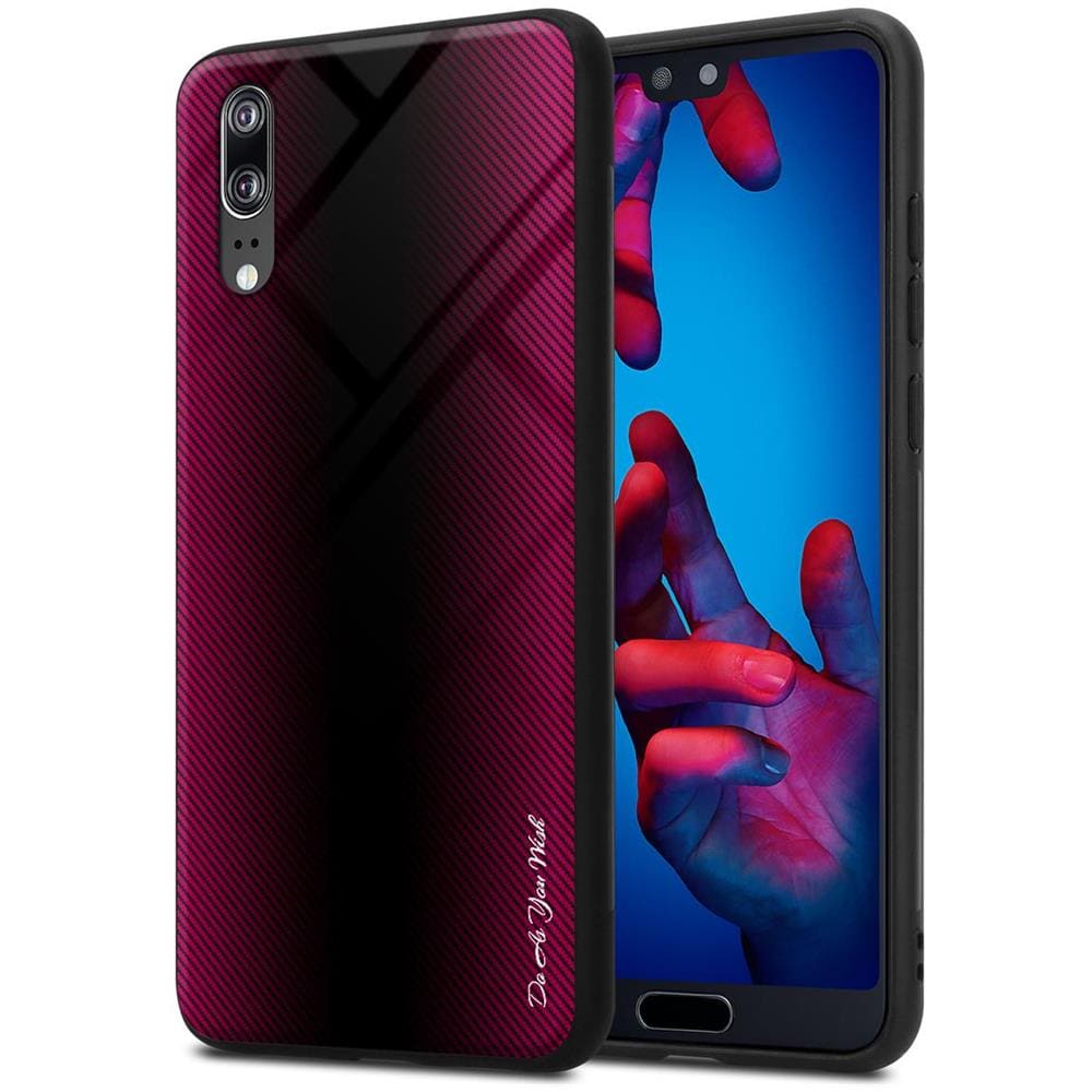 Custodia Compatibile Con Huawei P20 - Ottica A Strisce In Cremisi Rosa - Coperchio Protettivo In Vetro Temperato E Silicone Tpu - Foto 1