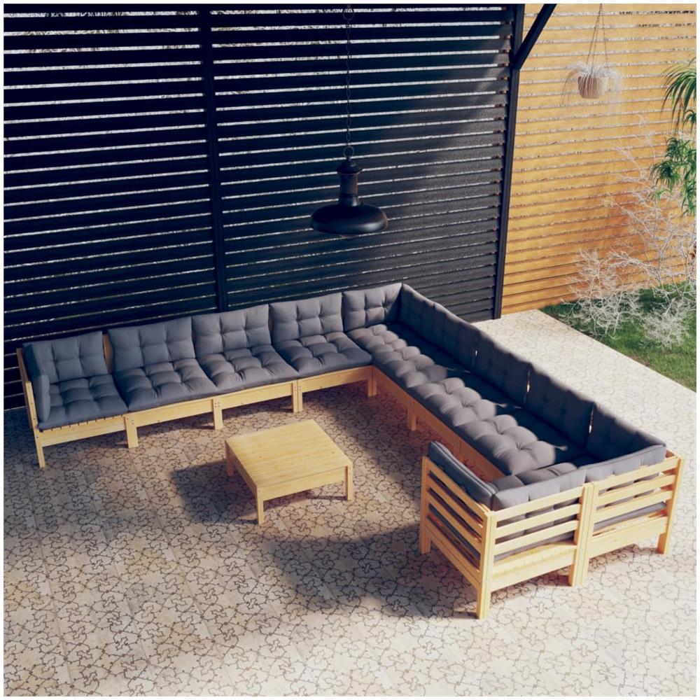 Set Divani Da Giardino 11 Pz Con Cuscini Grigi Massello Di Pino - Foto 1