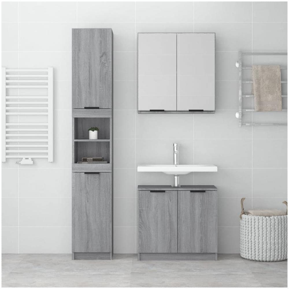 Set Mobili Da Bagno 3 Pz Grigio Sonoma In Legno Multistrato - Foto 3