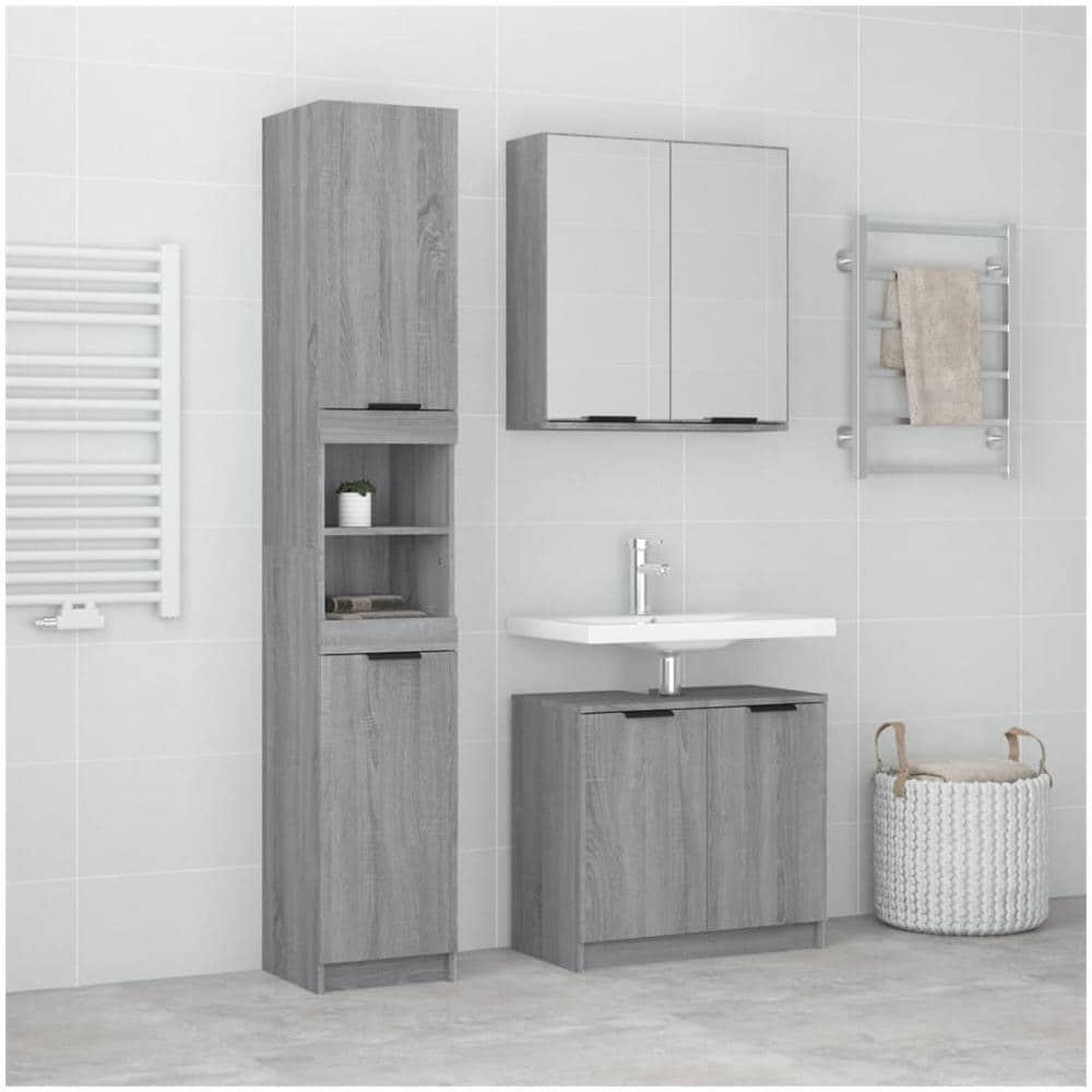 Set Mobili Da Bagno 3 Pz Grigio Sonoma In Legno Multistrato - Foto 1