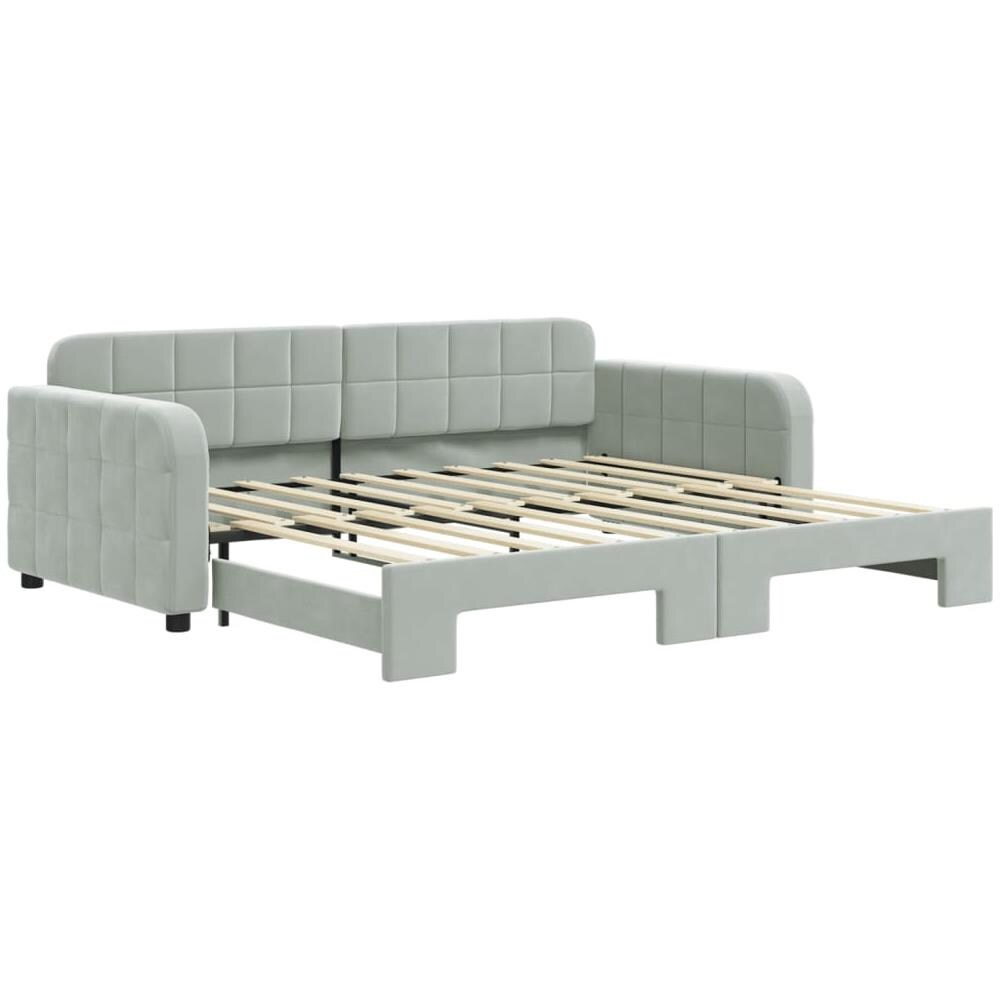 Divano Letto Con Letto Estraibile Grigio Chiaro 90x190 Velluto - Foto 2