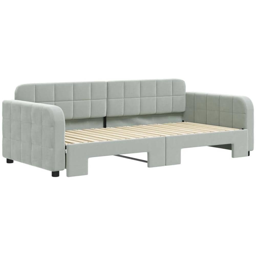 Divano Letto Con Letto Estraibile Grigio Chiaro 90x190 Velluto - Foto 3