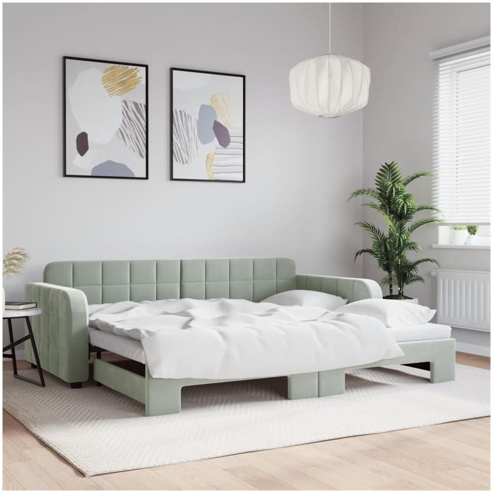 Divano Letto Con Letto Estraibile Grigio Chiaro 90x190 Velluto - Foto 1