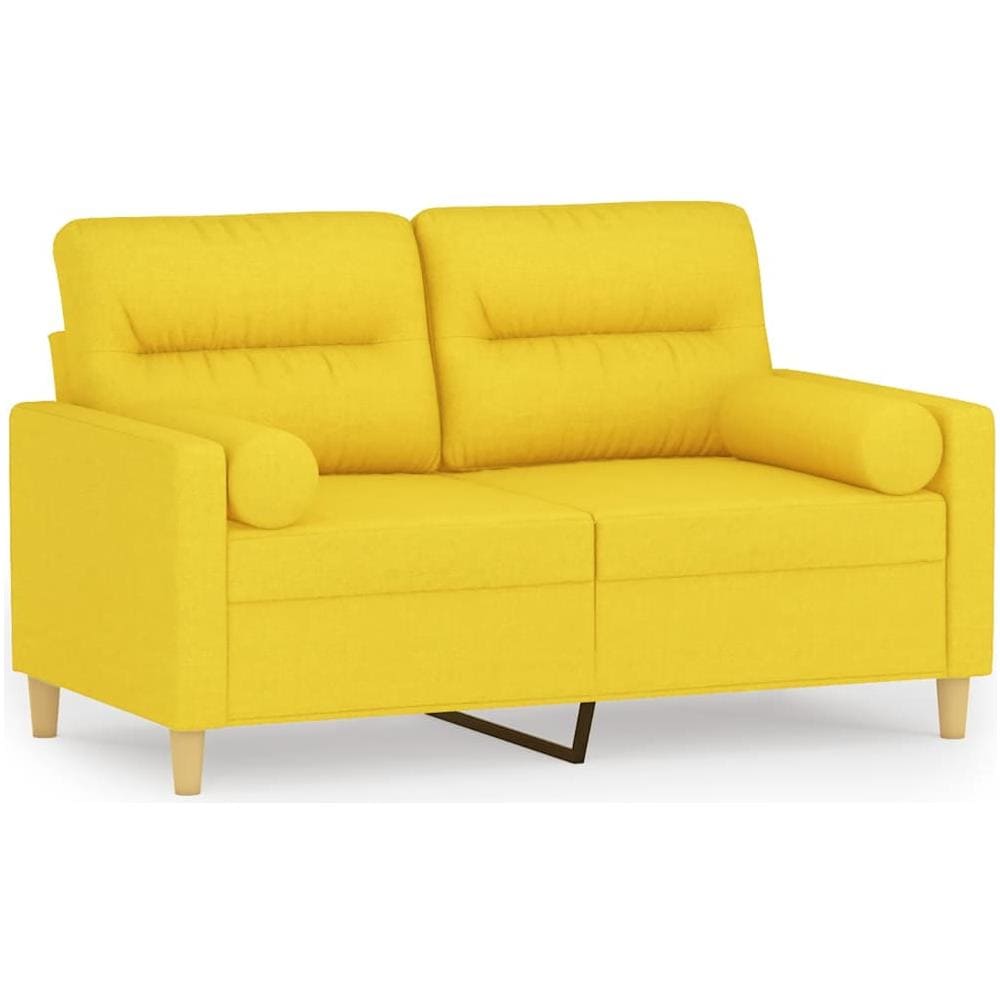 Divano A 2 Posti Con Cuscini Giallo Chiaro 120 Cm In Tessuto - Foto 1