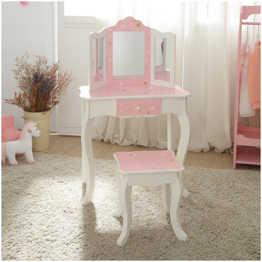 Set Toletta Sgabello Specchio Legno Rosa Bambini Teamson Kids Td-11670k - Foto 1