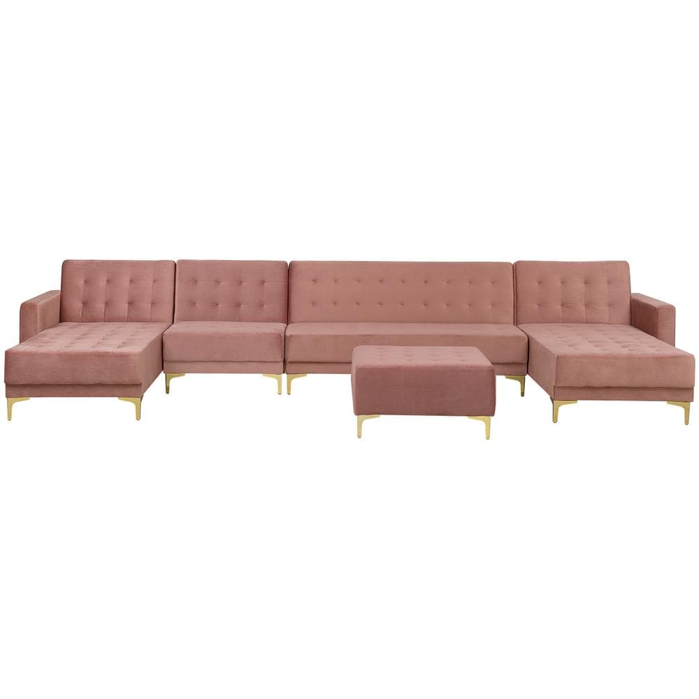 Divano Grande Con Ottomana Aberdeen Rosa Velluto Simmetrico - Foto 1