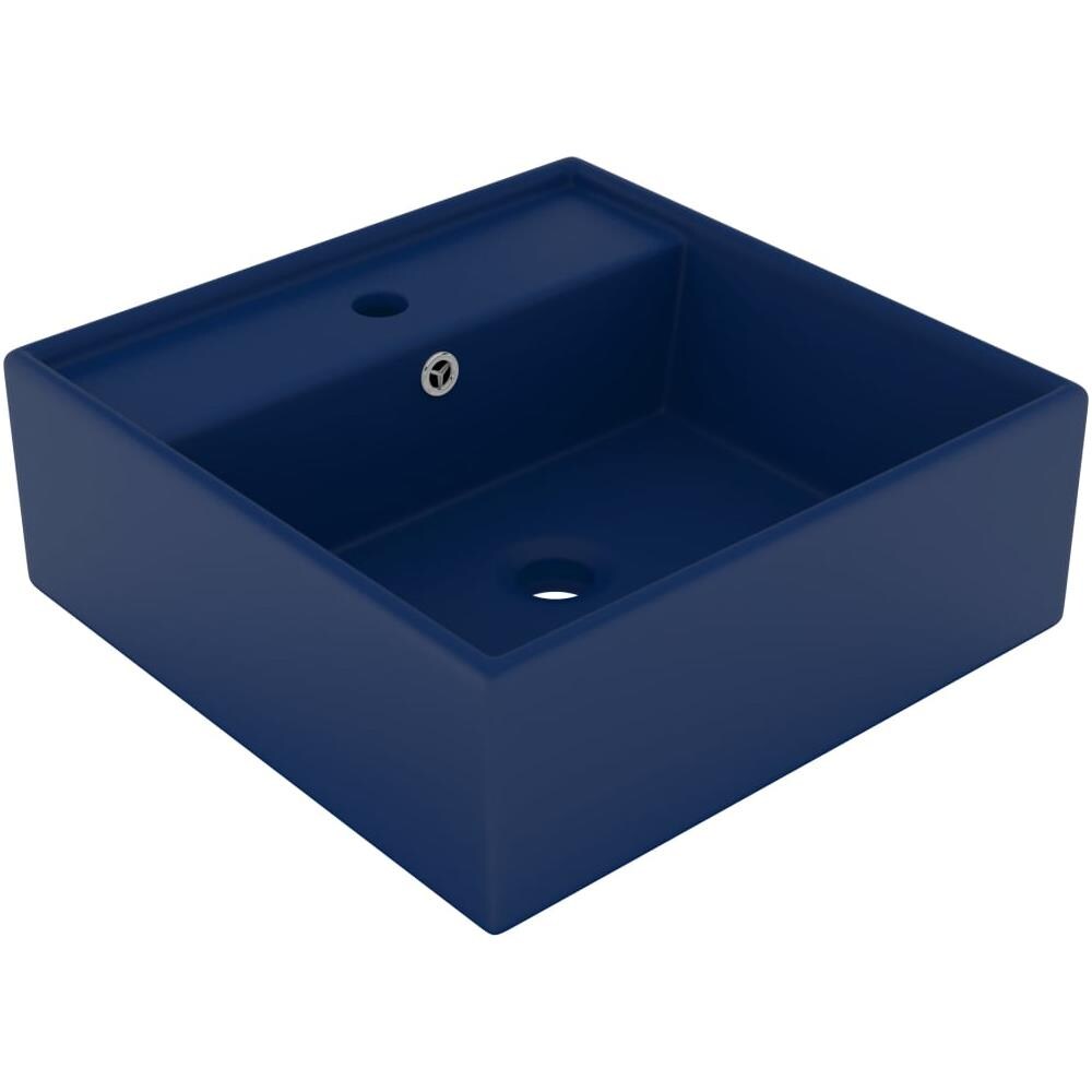 Lavabo Troppopieno Quadrato Blu Scuro Opaco 41x41cm Ceramica - Foto 1