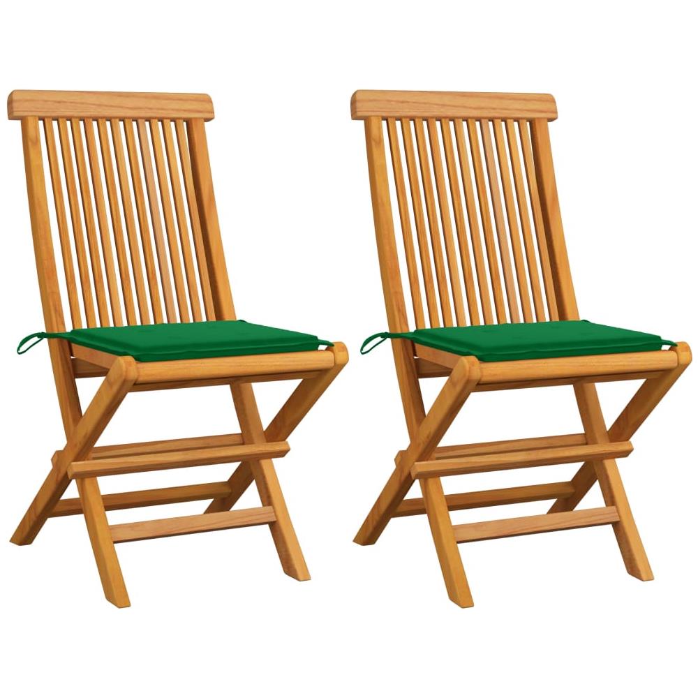 Sedie Da Giardino Con Cuscini Verdi 2 Pz In Massello Di Teak - Foto 1