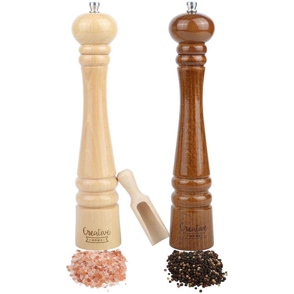 Grande Macina Sale E Pepe In Legno | Set Di 2 Macinini Con Mini Paletta Di Legno | 31,5 Cm Altezza | Legno Di Faggio Naturale | Meccanismo Di Frantumazione Manuale - Foto 1