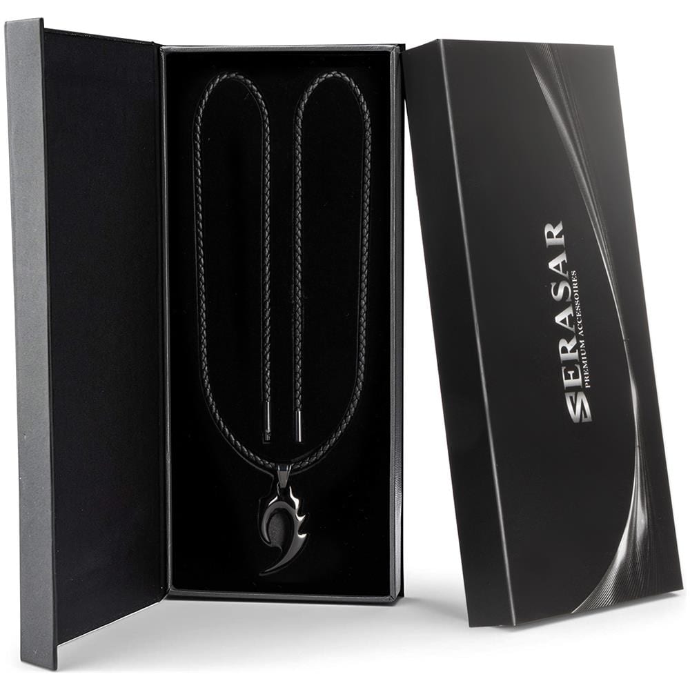 Collana da Uomo in Pelle, ""Flame"", 60cm, Nero - Foto 7
