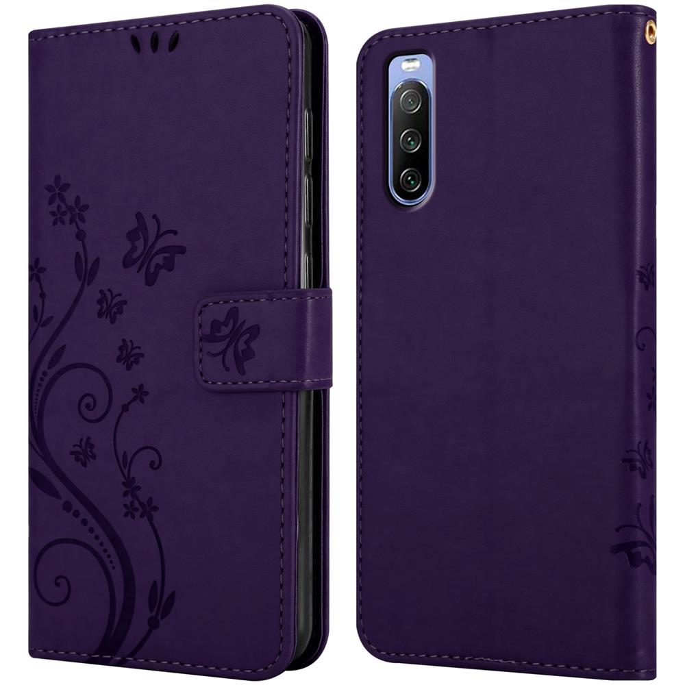 Cadorabo Custodia Compatibile Con Sony Xperia 10 Iii In Lilla Scuro Fiore - Coperchio Protettivo In Design Floreale Con Chiusura Magnetica, Funzione Stand E Slot Per Carte - Foto 8