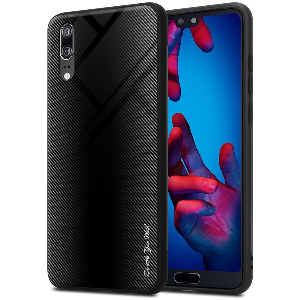 Custodia Compatibile Con Huawei P20 - Ottica A Strisce In Opale Nero - Coperchio Protettivo In Vetro Temperato E Silicone Tpu - Foto 1