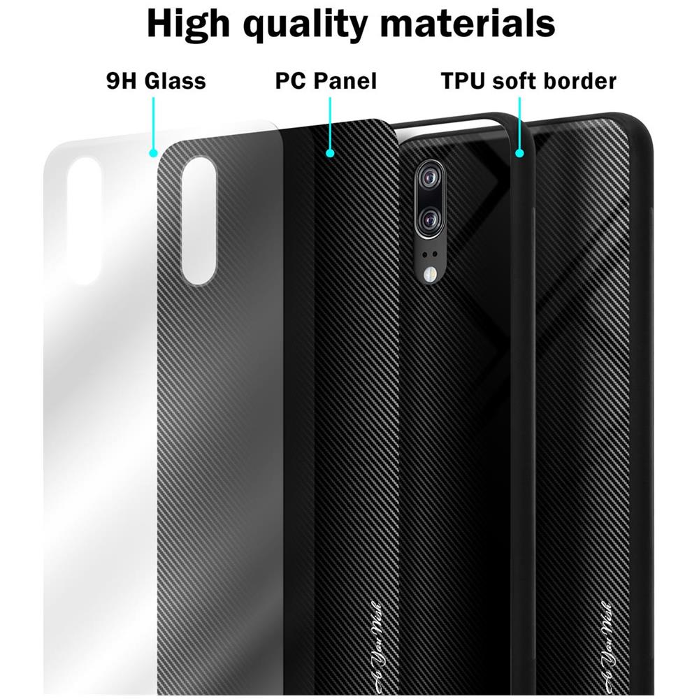 Custodia Compatibile Con Huawei P20 - Ottica A Strisce In Opale Nero - Coperchio Protettivo In Vetro Temperato E Silicone Tpu - Foto 7