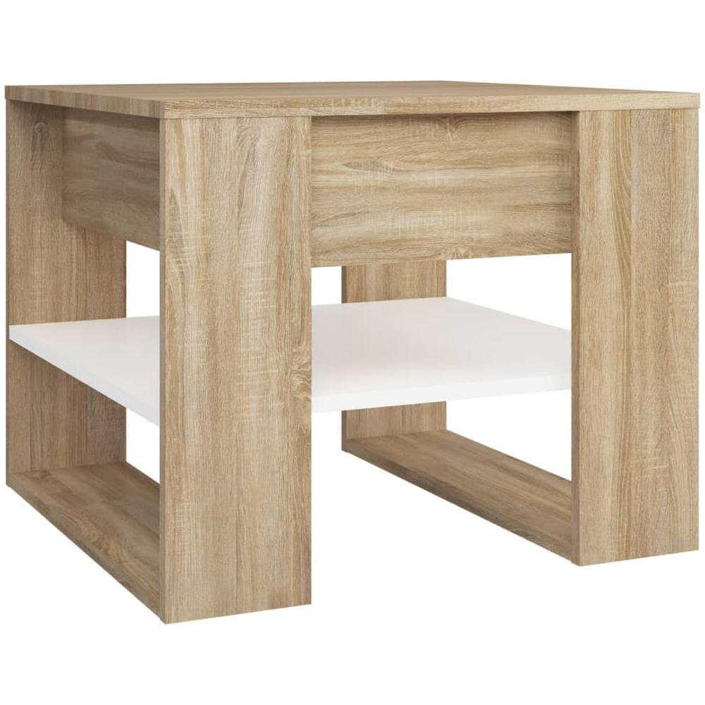 Tavolino Bianco E Rovere Sonoma 55,5x55x45 Cm Legno Multistrato - Foto 1