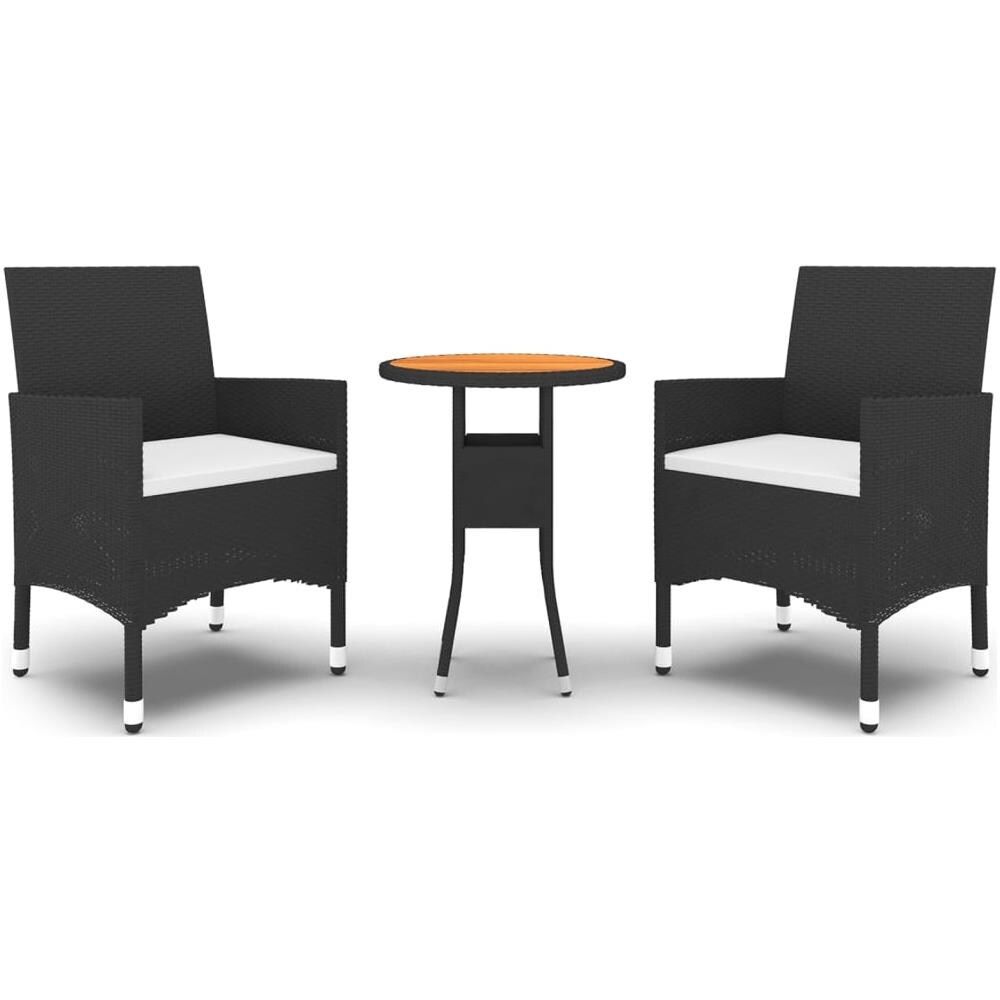 Set Da Pranzo Per Giardino 3 Pz In Polyrattan Nero - Foto 2