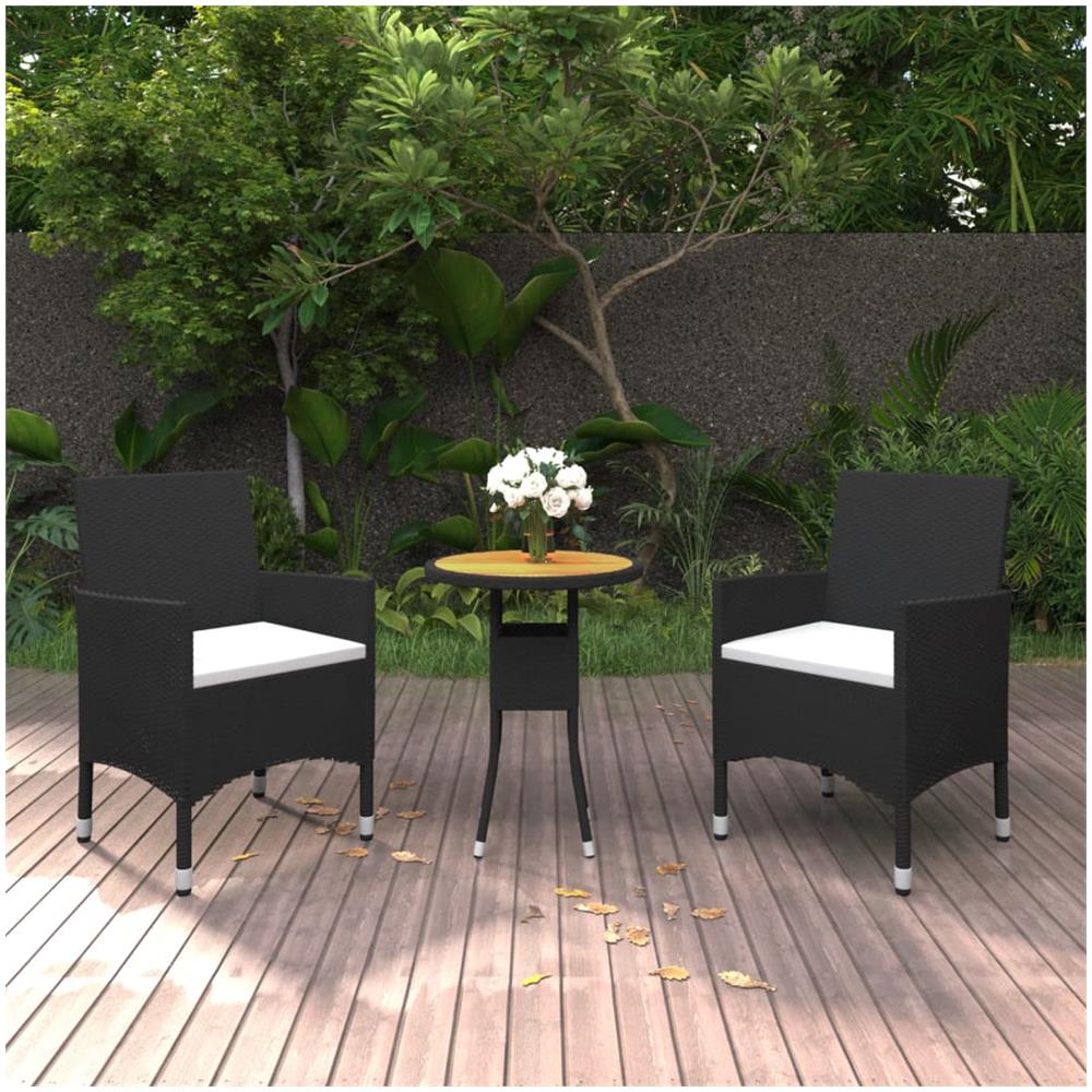 Set Da Pranzo Per Giardino 3 Pz In Polyrattan Nero - Foto 1