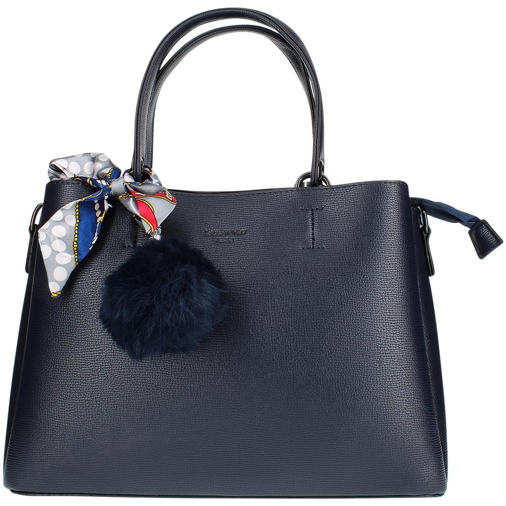 Borsa Con Pompon E Foulard - Paris - Blu - Foto 1