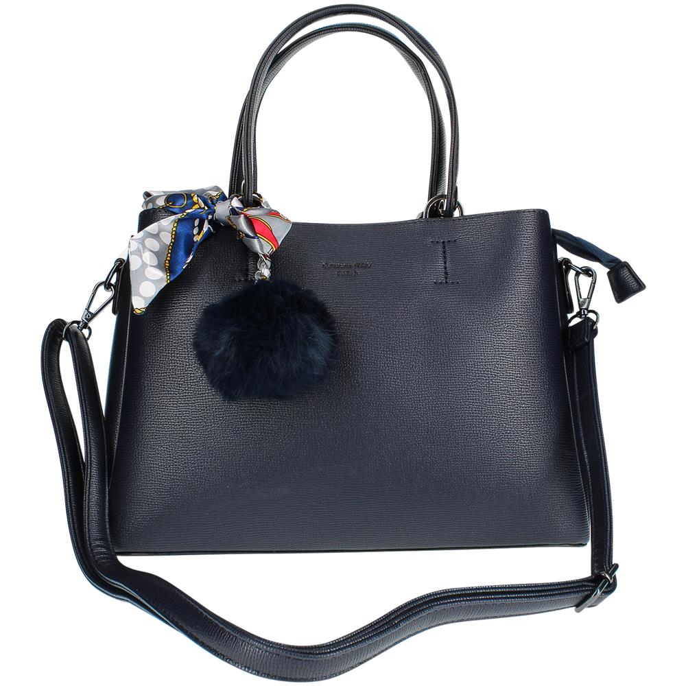 Borsa Con Pompon E Foulard - Paris - Blu - Foto 2