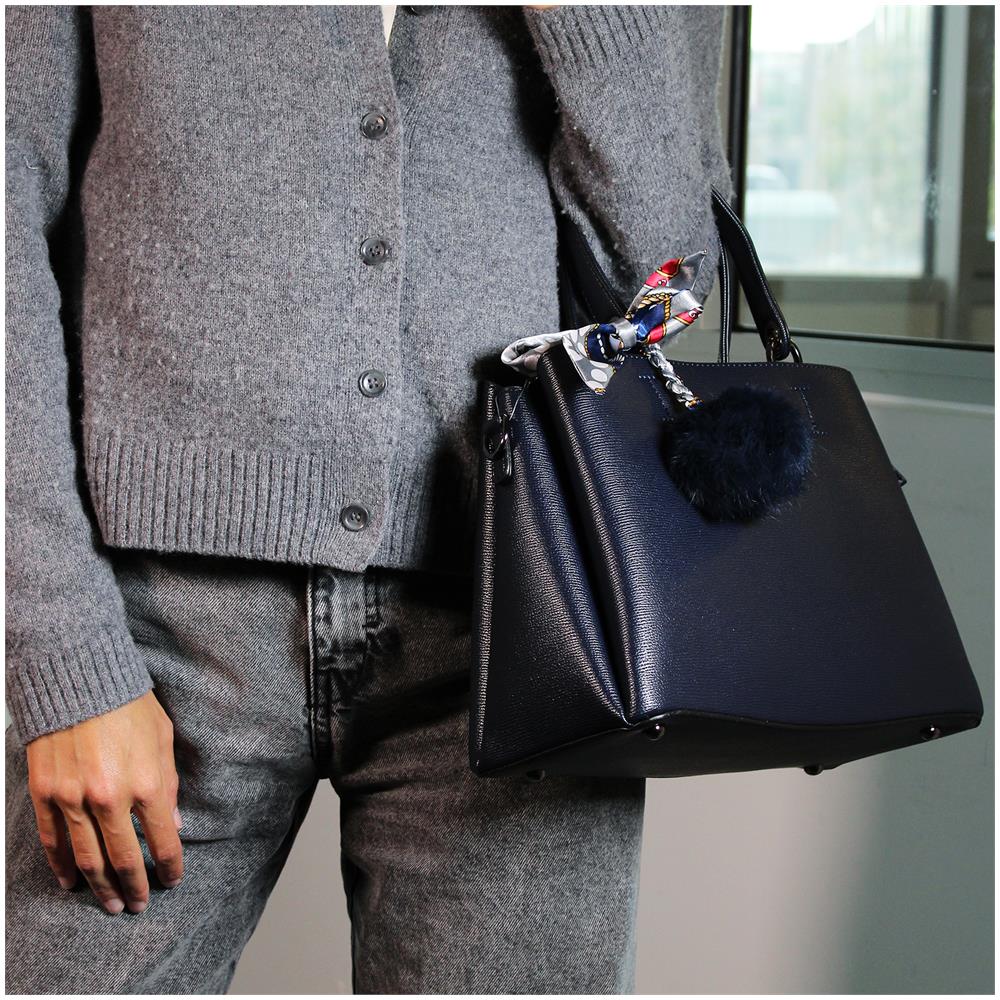 Borsa Con Pompon E Foulard - Paris - Blu - Foto 6