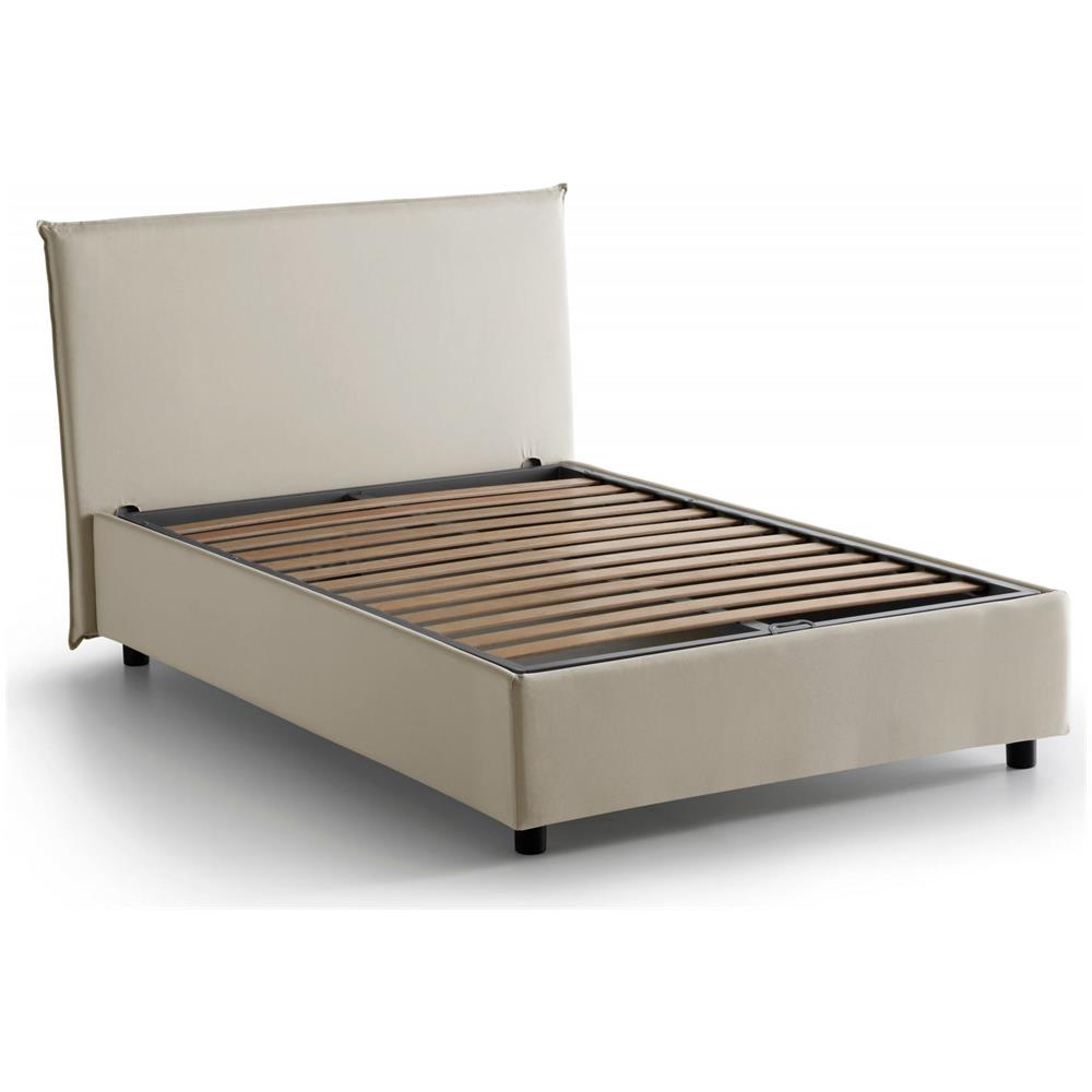 Letto Piazza E Mezza Ashasa, Letto Contenitore Con Rivestimento In Tessuto, 100% Made In Italy, Apertura Frontale, Adatto Per Materasso Cm 120x190, Beige - Foto 2