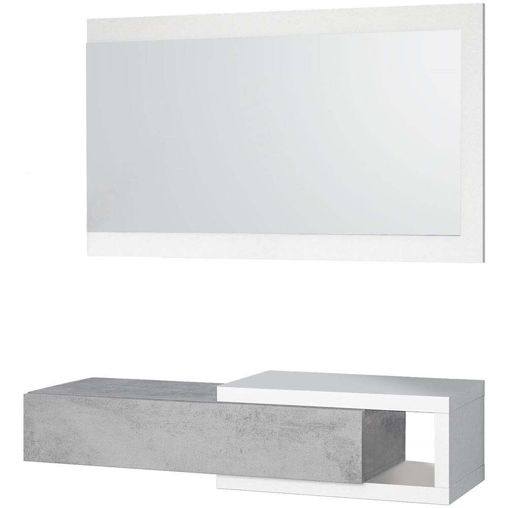 Mobile Da Ingresso Mcallen, Entratina Reversibile Con Specchio, Mobile Per Atrio Con Cassetto, Svuotatasche Per Appartamenti, 95x26h69 Cm, Bianco E Cemento - Foto 2