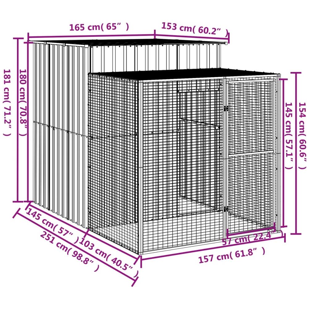 Pollaio Con Area Corsa Antracite 165x251x181 Cm Acciaio Zincato - Foto 3