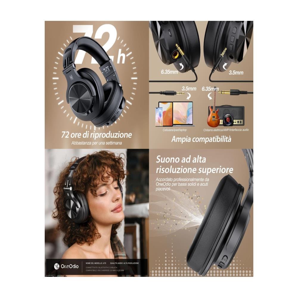 Fusion A70 Hi-Res Cuffie DJ Wireless e c / Cavo, Microfono Stereo Hi-Fi - Foto 3