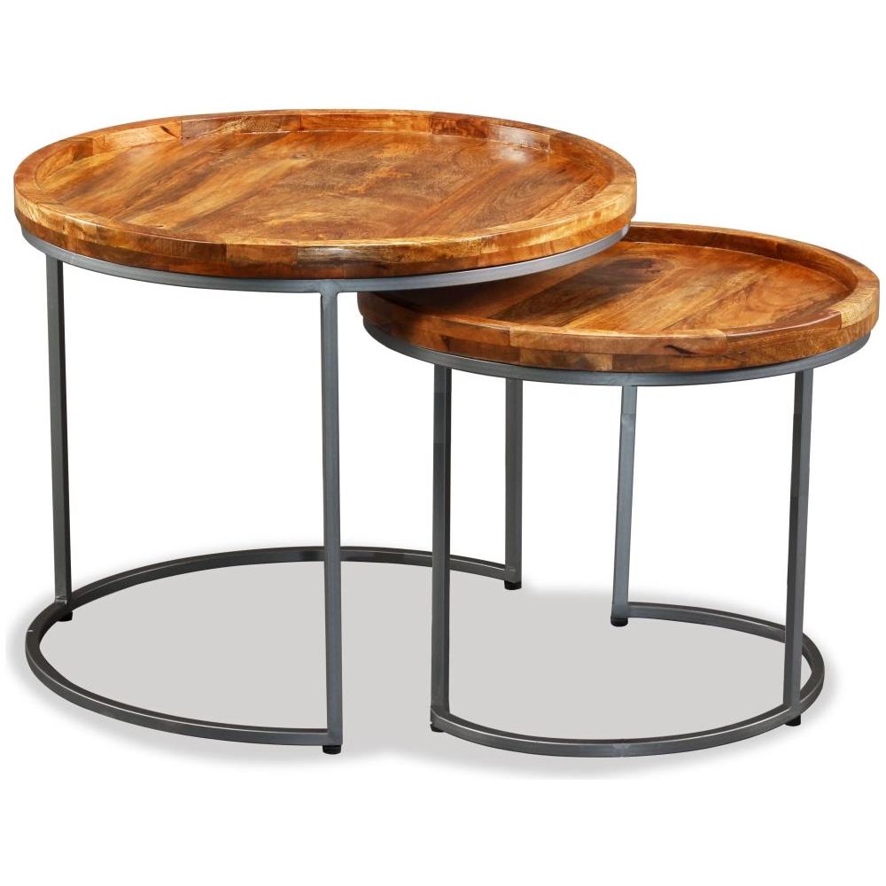 Set Tavolini Da Salotto 2 Pz In Legno Massello Di Mango - Foto 3