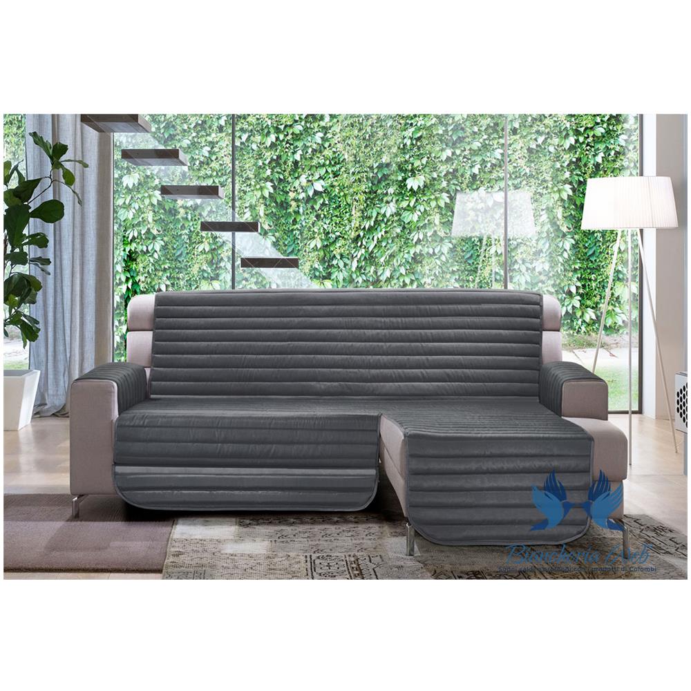 Copridivano Trapuntato Per Divani Con Penisola Modello Simpaty Colore Grigio 240 Cm Grigio - Foto 1