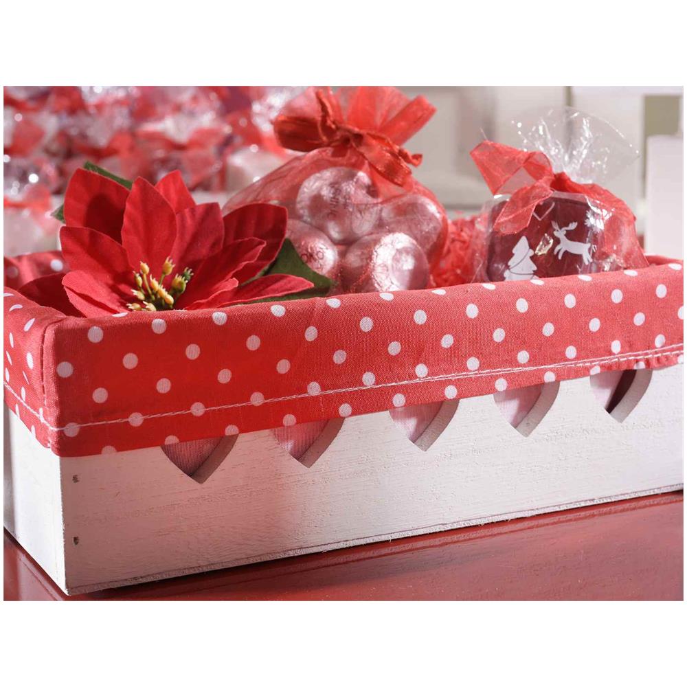 Cestini Natalizi In Legno Bianco Con Cuori E Fodera Rossa A Pois Set Da Tre Pezzi - Foto 2