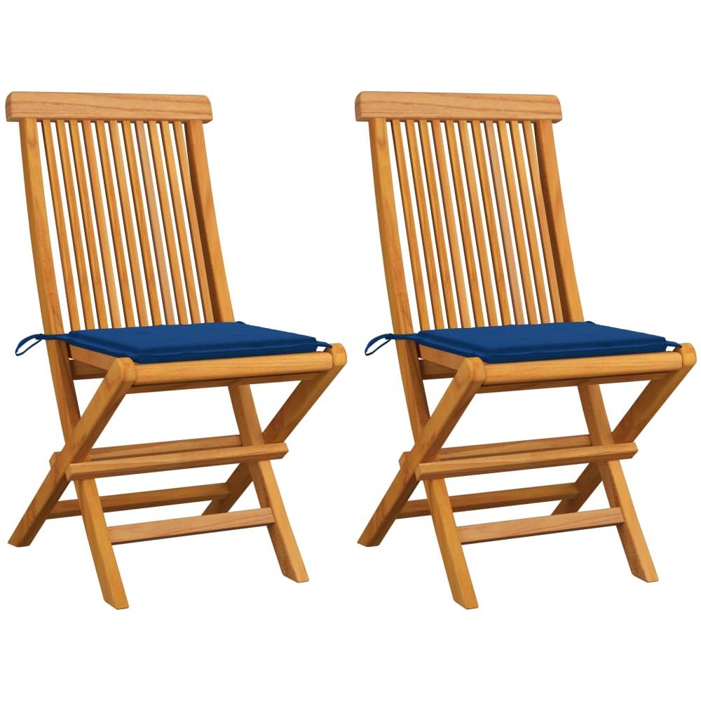Sedie Da Giardino Con Cuscini Blu Reale 2 Pz Massello Di Teak - Foto 1