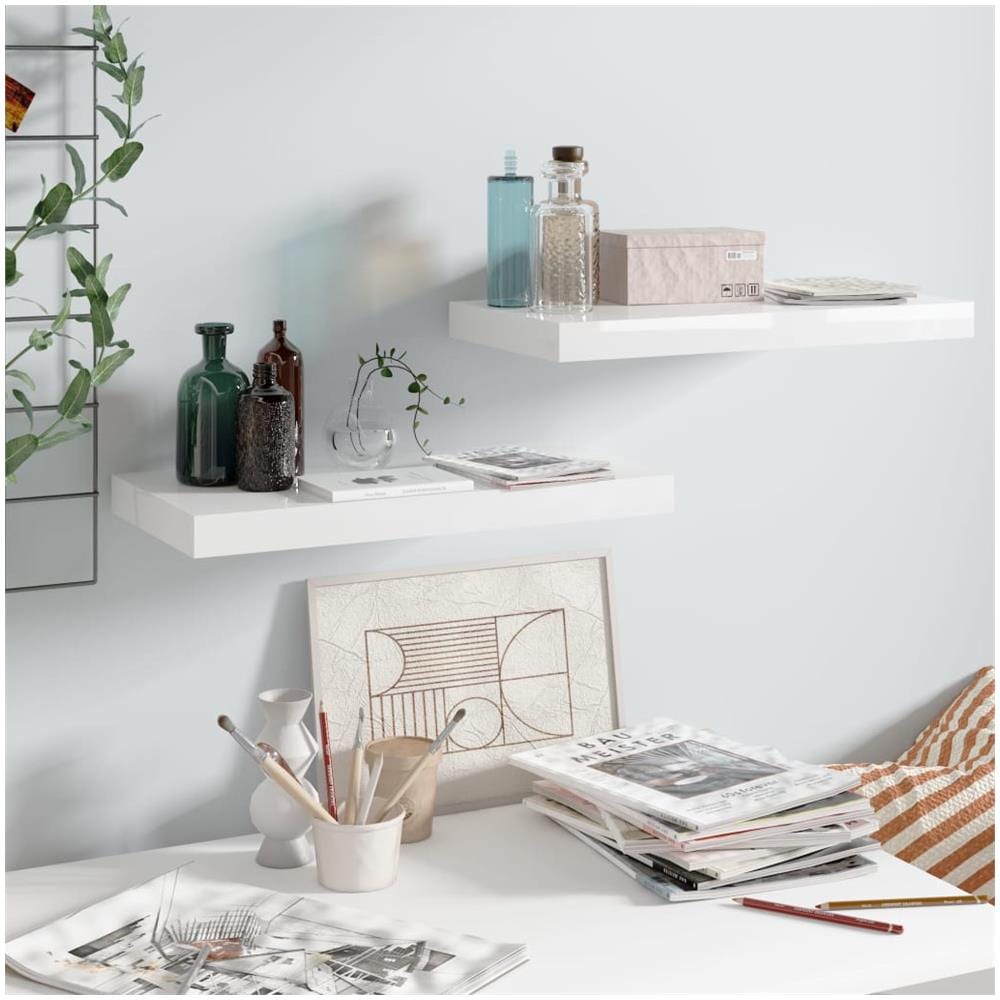 Scaffali A Parete 2 Pz Bianco Lucido 50x23x3,8 Cm In Mdf - Foto 1