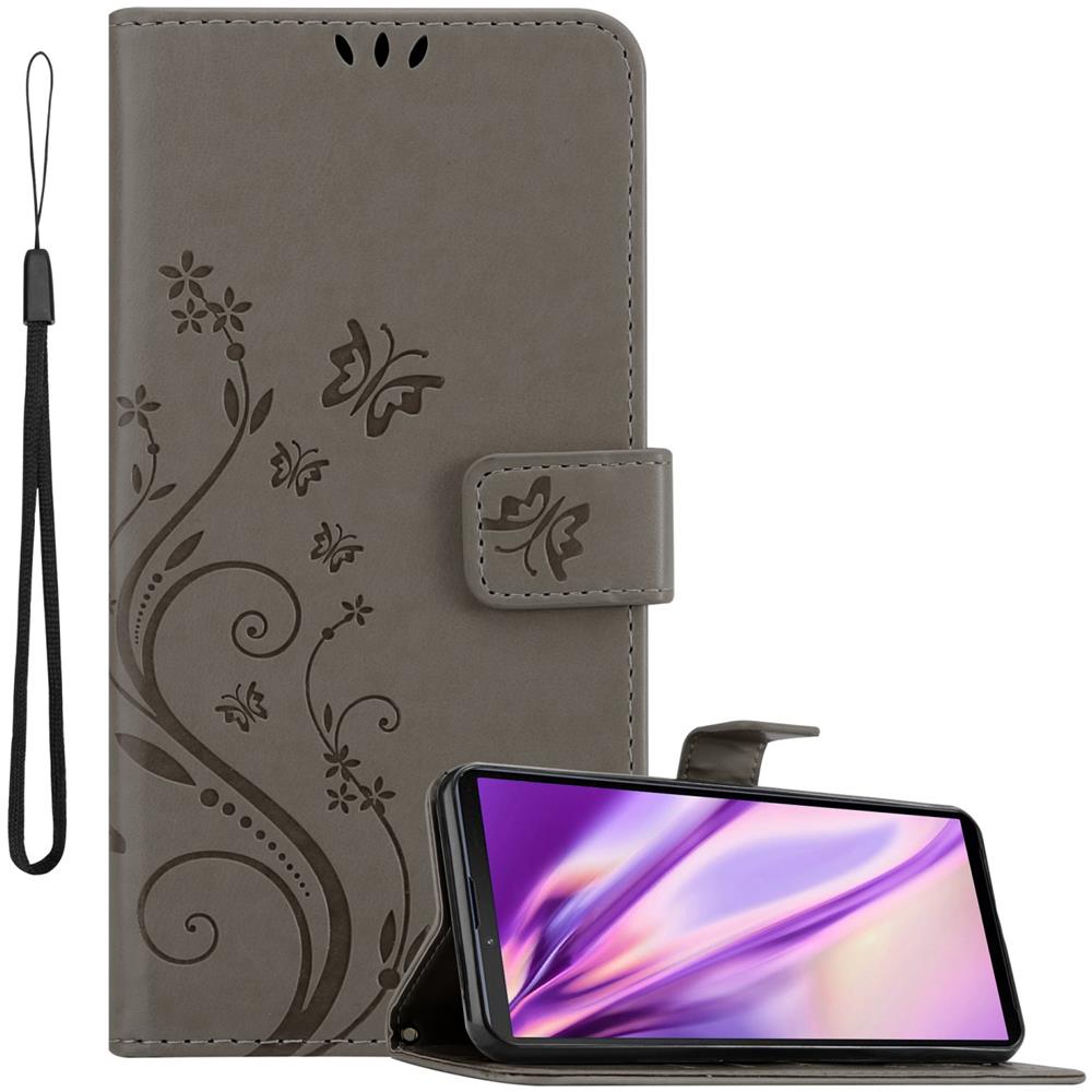 Custodia Compatibile Con Sony Xperia 10 Iii In Grigio Fiore - Coperchio Protettivo In Design Floreale Con Chiusura Magnetica, Funzione Stand E Slot Per Carte - Foto 1