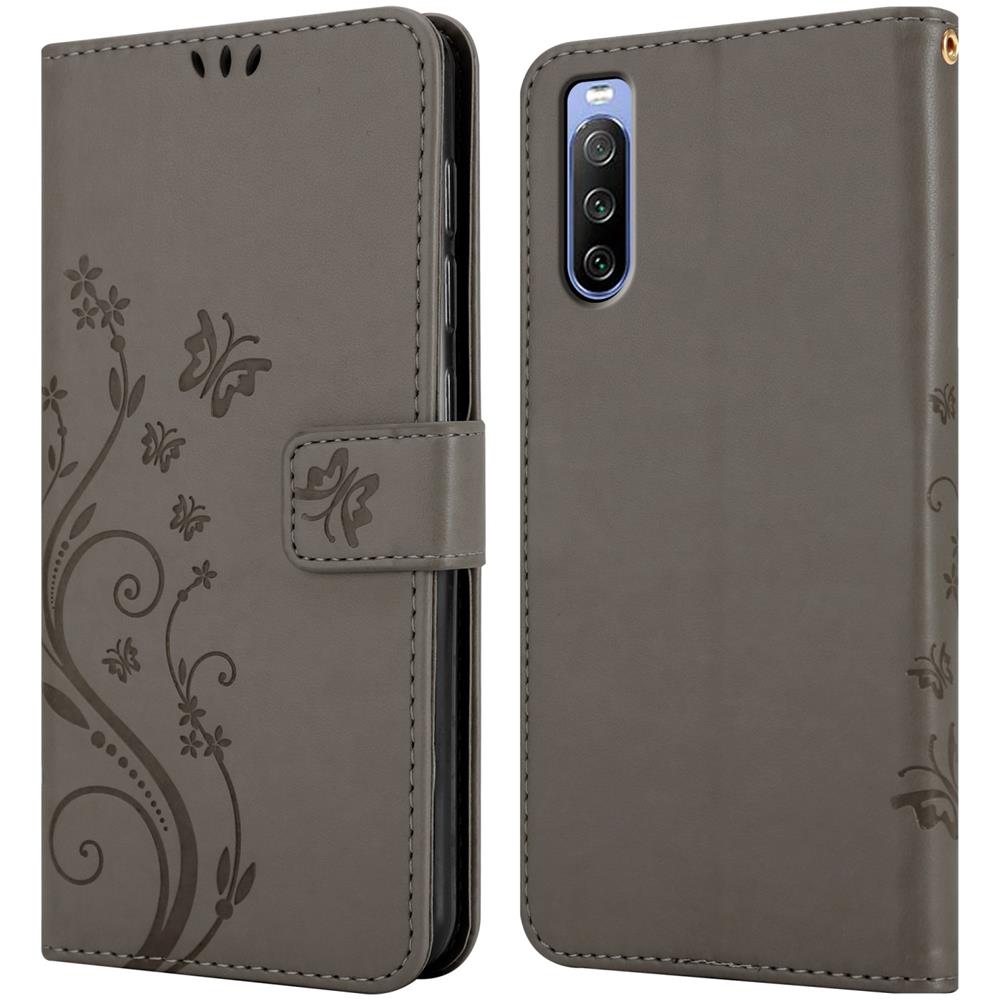 Custodia Compatibile Con Sony Xperia 10 Iii In Grigio Fiore - Coperchio Protettivo In Design Floreale Con Chiusura Magnetica, Funzione Stand E Slot Per Carte - Foto 8