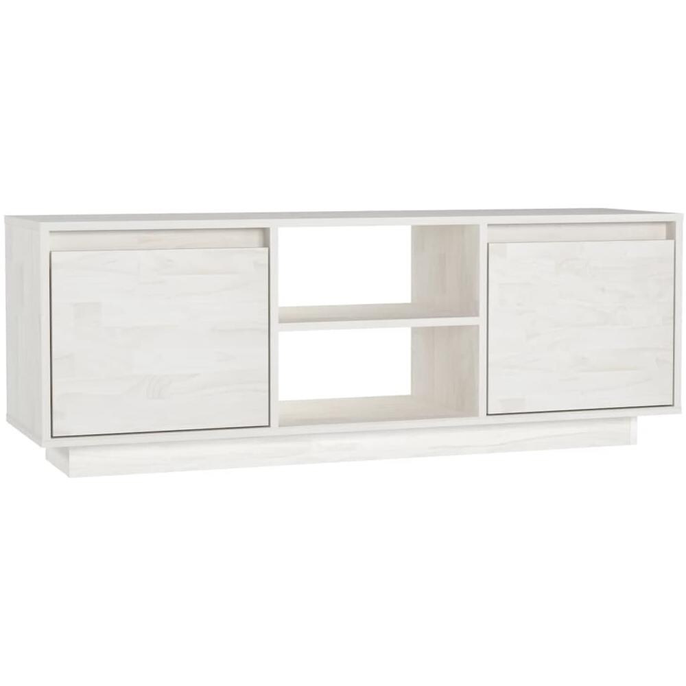 Mobile Porta Tv Bianco 110x30x40 Cm In Legno Massello Di Pino - Foto 1