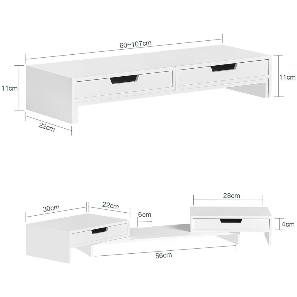 Supporto Monitor Pc Da Scrivania Per 2 Monitors Angoli Girevole Con 2 Organizzatore Cassetti Supporto Per Monitor Di Bambù Bianco Bbf04-w - Foto 2