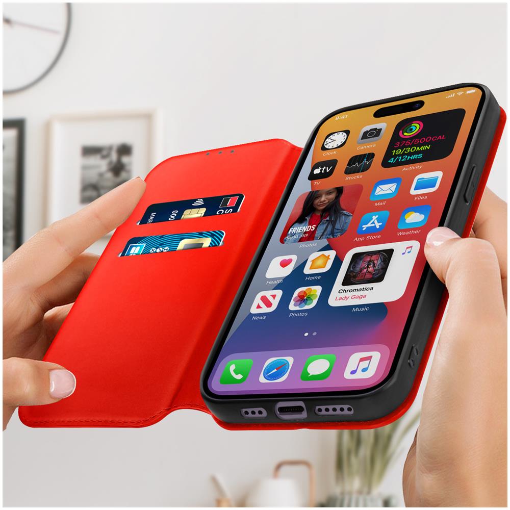 Custodia Iphone 14 Pro Max Portafoglio Supporto Video Rossa - Foto 2