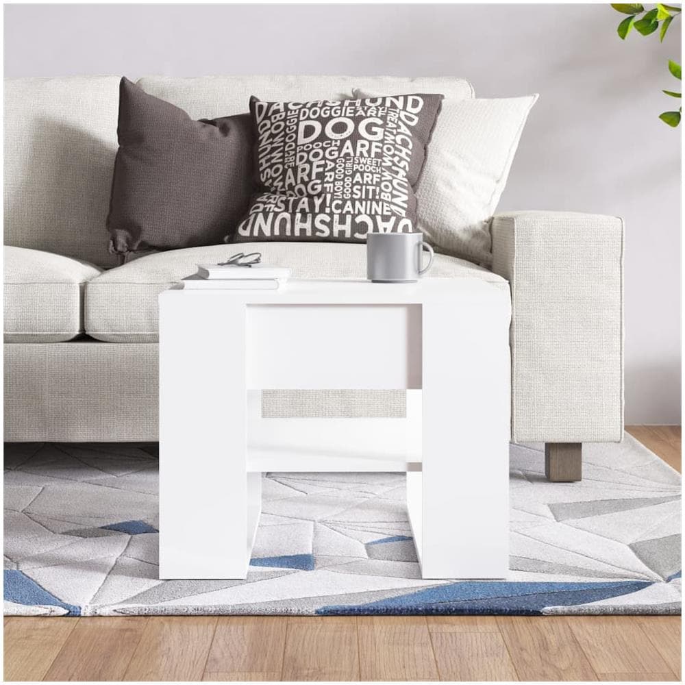 Tavolino Salotto Bianco Lucido 55,5x55x45 Cm Legno Multistrato - Foto 2