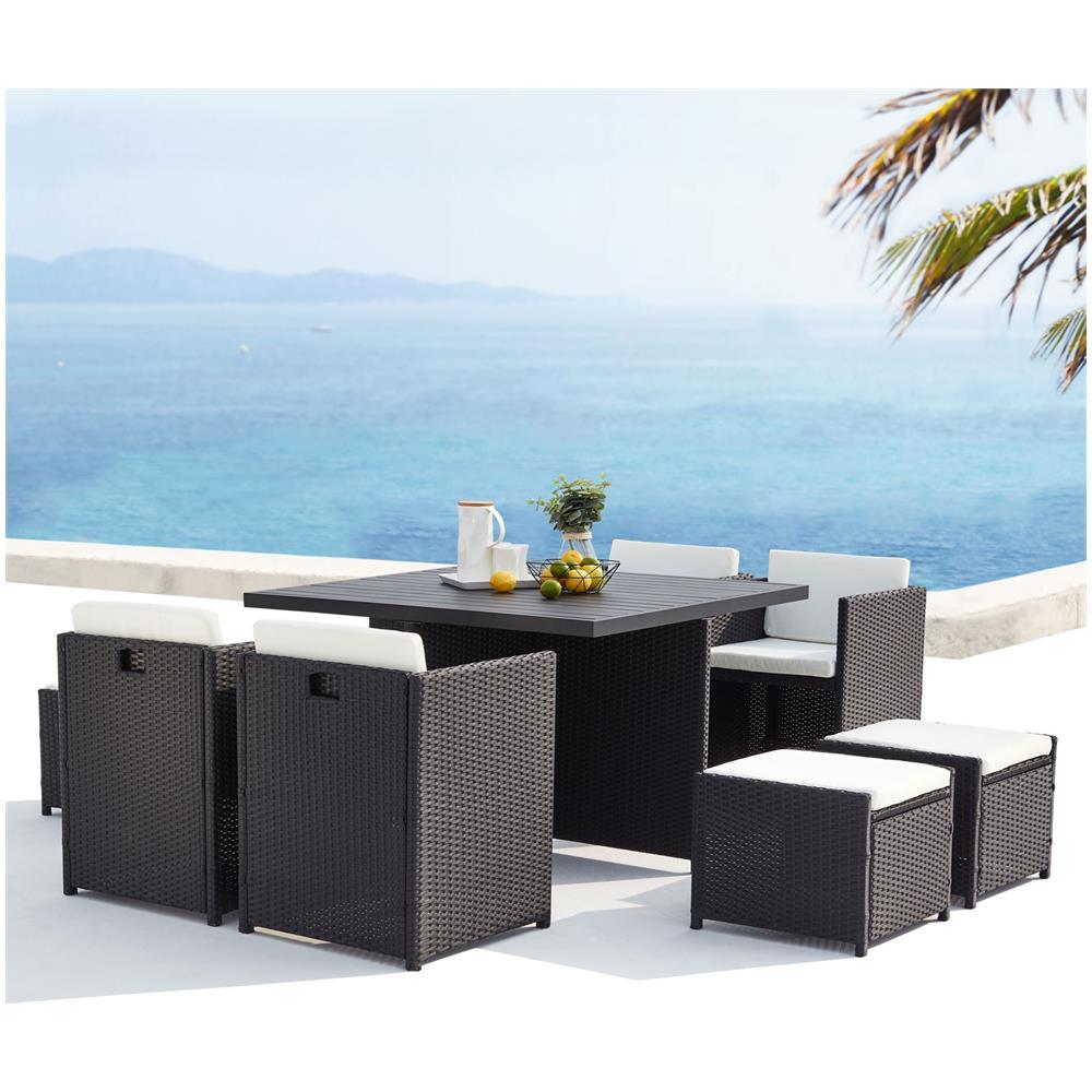 Salotto Da Giardino A Incasso 8 Posti Resina Intrecciata Nero/bianco Sunset - Foto 2