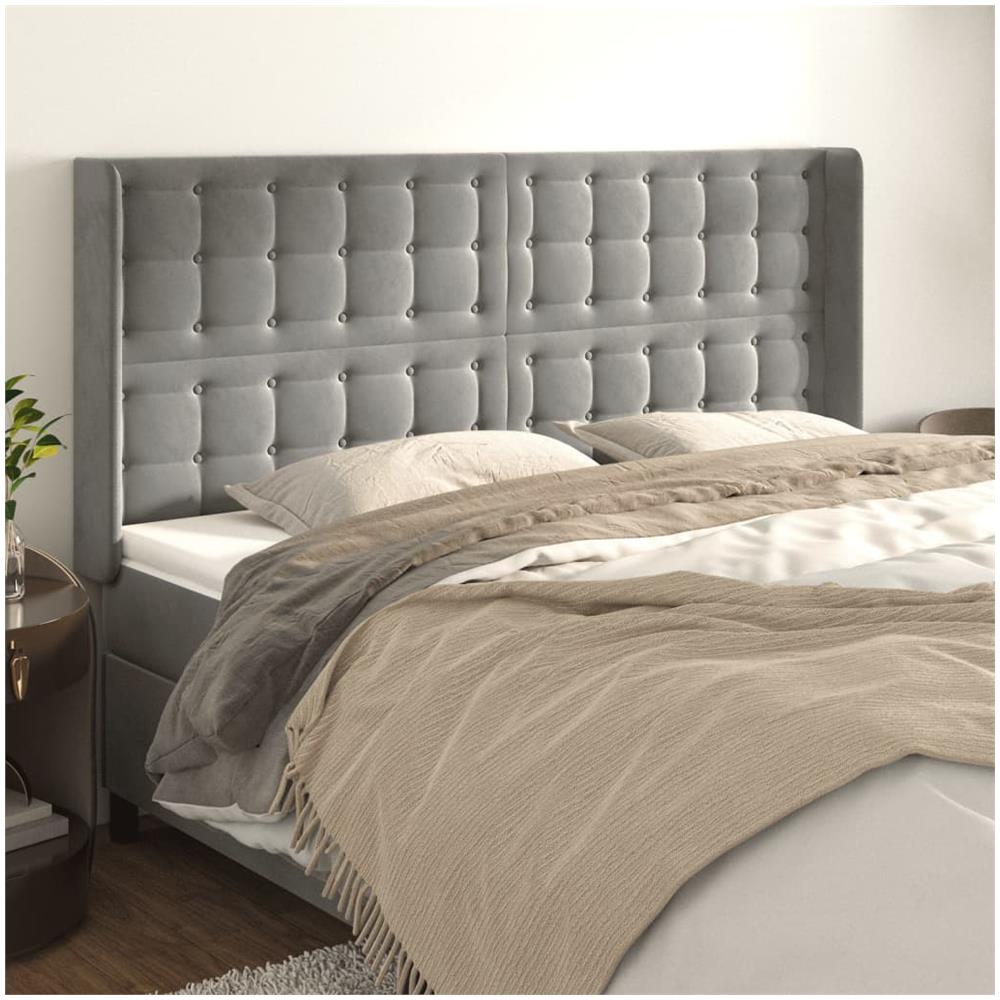 Testiera Ad Orecchio Grigio Chiaro 163x16x118/128 Cm In Velluto - Foto 1