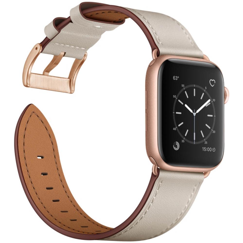 Cinturino Per Apple Watch 45 Mm / 44 Mm / 42 Mm In Vera Pelle Beige - Foto 1
