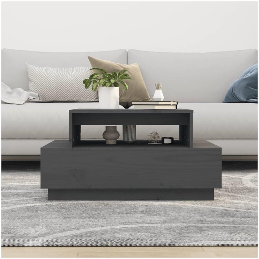 Tavolino Da Salotto Grigio 80x55x40,5 Cm Legno Massello Di Pino - Foto 3