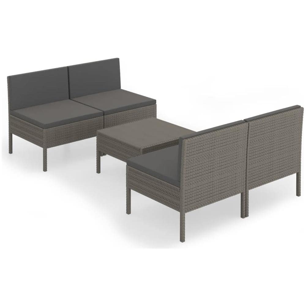 Set Divani Da Giardino 5 Pz Con Cuscini In Polyrattan Grigio - Foto 2