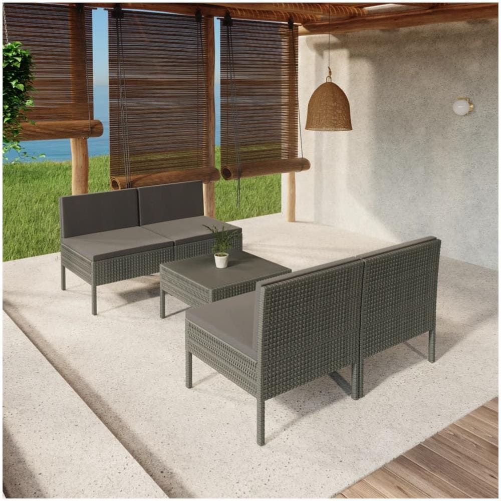 Set Divani Da Giardino 5 Pz Con Cuscini In Polyrattan Grigio - Foto 1