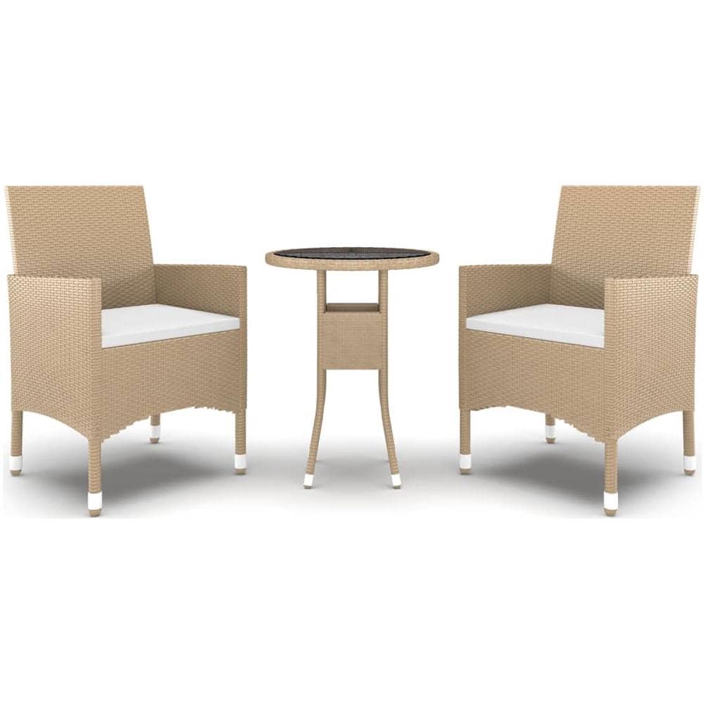 Set Mobili Da Pranzo Per Giardino 3 Pz In Polyrattan Beige - Foto 2