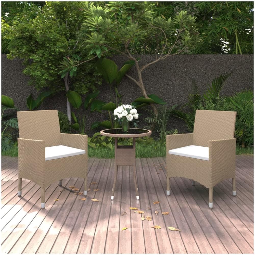 Set Mobili Da Pranzo Per Giardino 3 Pz In Polyrattan Beige - Foto 1